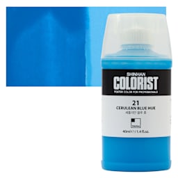 ShinHan Colorist Poster Color Paint - Cerulean Blue Hue, 40 ml bottle and swatch
