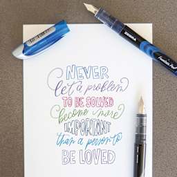 Zebra Fountain Pens, message shown created with different colored pens