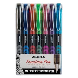 Zebra Fountain Pens - Set of 7, Assorted Colors, front of the pack