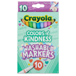 Crayola Ultra-Clean Washable Marker Set - Colors of Kindness, Fine Line, Set of 10 front of packaging