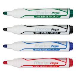 Maped Marker'Peps Dry Erase Marker Set - Jumbo Bullet Tip, Assorted, Set of 4, caps off