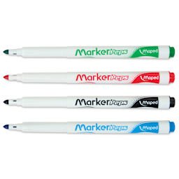 Maped Marker'Peps Dry Erase Marker Set - Fine Tip, Assorted, Set of 4, caps off