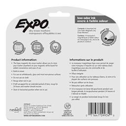 Expo Magnetic Dry Erase Markers - Chisel Tip, Assorted, Set of 4, back of the packaging