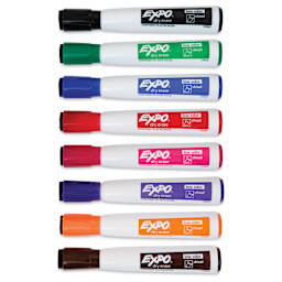 Expo Magnetic Dry Erase Markers - Chisel Tip, Assorted, Set of 8, markers laid out with caps on