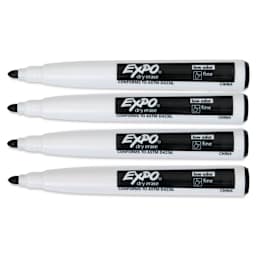 Expo Magnetic Dry Erase Markers - Fine Tip, Black, Set of 4, markers with caps off