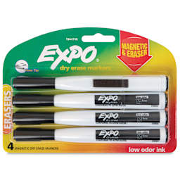 Expo Magnetic Dry Erase Markers - Fine Tip, Black, Set of 4, front of the packaging