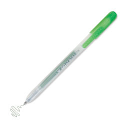 Sakura Gelly Roll Retractable Metallic Pen - Emerald, tip extended showing pen mark