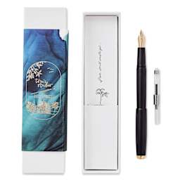 Tom's Studio Fountain Pen - Black, Fine Nib and ink converter with packaging