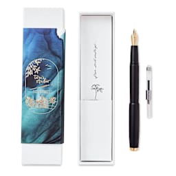 Tom's Studio Fountain Pen - Black, Medium Nib and ink converter with packaging