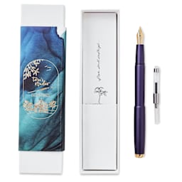 Tom's Studio Fountain Semi-Flex Nib Pen - Iris, Extra Fine, contents laid out
