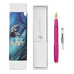 Tom's Studio Fountain Semi-Flex Nib Pen - Mulberry, Extra Fine, contents laid out