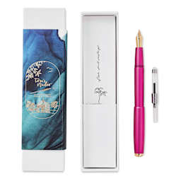 Tom's Studio Fountain Pen - Mulberry, Medium Nib and ink converter with packaging