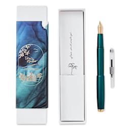 Tom's Studio Fountain Semi-Flex Nib Pen - Ivy, Extra Fine pen and ink converter with packaging