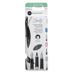 Manuscript Clarity Fountain Pen Set - Assorted Nibs, Set of 6, Strong Black, front of packaging