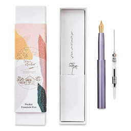 Tom's Studio Pocket Fountain Pen - Wisteria, Extra Fine Semi-Flex Nib packaging and contents