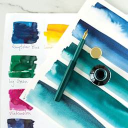 Tom's Studio Pocket Fountain Pen - Ivy pen with paint swatches