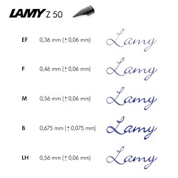 Lamy Z50 Fountain Pen Nibs, swatch of the stroke thickness of the Black nibs 