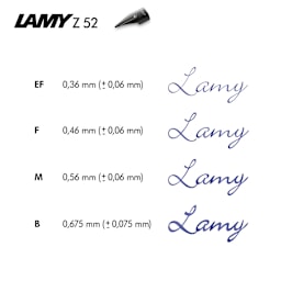 Lamy Z52 Fountain Pen Nibs, swatch showing stroke width of the nibs