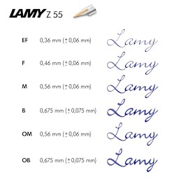Lamy Z55 14K Gold Fountain Pen Nibs, swatch of the stroke thickness of the nibs