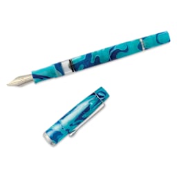 Noodler's Ink Konrad Acrylic Flex Fountain Pen - Marbled Marianas, pen and cap