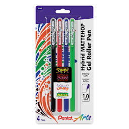 Pentel Arts Hybrid Mattehop Gel Roller Pens - Set A, Set of 4, front of the packaging