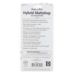 Pentel Arts Hybrid Mattehop Gel Roller Pens - Set B, Set of 4, back of the packaging
