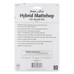 Pentel Arts Hybrid Mattehop Gel Roller Pens - Set of 8, back of the packaging