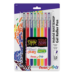 Pentel Arts Hybrid Mattehop Gel Roller Pens - Set of 8, front of the packaging