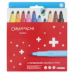 Caran d’Ache Swisscolor Aquarelle Maxi Markers - Assorted Colors, Set of 10, front of packaging
