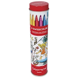 Caran d’Ache Swisscolor Aquarelle Markers - Assorted Colors, Set of 10 with Poster, front of tube