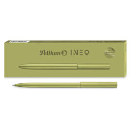 Pelikan Ineo Ballpoint Pen - Green Oasis pen in front of case