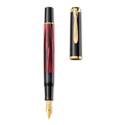 Pelikan M200 Fountain Pen - Red Marble, cap off