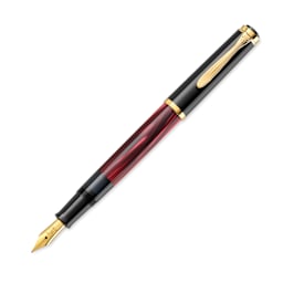 Pelikan M200 Fountain Pen - Red Marble, cap on end of pen