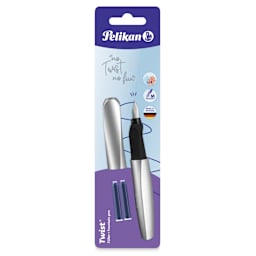 Pelikan Twist Fountain Pen - Silver, Medium Tip, front of the packaging