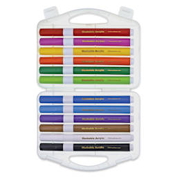 Magic Stix Washable Acrylic Markers - Assorted Color, Set of 12, inside of the carrying case