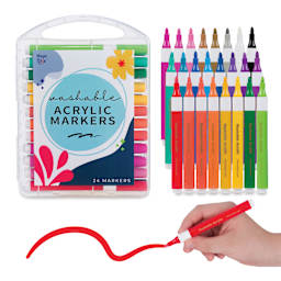 Magic Stix Washable Acrylic Markers - Assorted Color, Set of 24, one marker in hand showing stroke