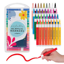 Magic Stix Washable Acrylic Markers - Assorted Color, Set of 36, one marker in hand showing stroke
