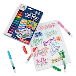 Crayola Fine Point Doodle Markers - Set of 12 with doodles on paper