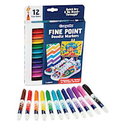 Crayola Fine Point Doodle Markers - Set of 12, front of packaging and contents