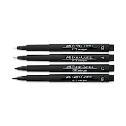 Faber-Castell Pitt Artist Pen Comic Set - 4 Black pens shown horizontally and uncapped