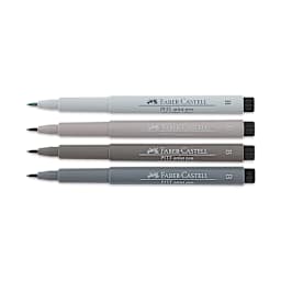 Faber-Castell Pitt Artist Pen Comic Shading Set- 4 Gray shading pens shown horizontally and uncapped