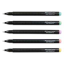 Faber-Castell Black Edition Grip Fineliners - Pastel Colors, Set of 5, caps off