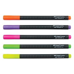 Faber-Castell Black Edition Grip Fineliners - Neon Colors, Set of 5, caps on