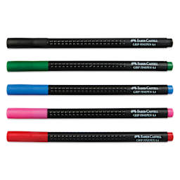 Faber-Castell Black Edition Grip Fineliners - Basic Colors, Set of 5, caps on