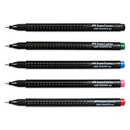 Faber-Castell Black Edition Grip Fineliners - Basic Colors, Set of 5, caps off