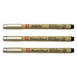 Sakura Pigma Brush and Sketch Brush Pens - Set of 3, Black, laid out