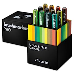 Karin Brushmarkers Pro Markers and Sets - Set of 12, Sun and Tree Colors, markers shown