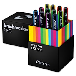Karin Brushmarkers Pro Markers - Neon, Set of 12, top of box removed showing markers