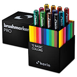 Karin Brushmarkers Pro Markers and Sets - Set of 12, Basic Colors, markers shown