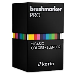 Karin Brushmarkers Pro Markers and Sets - Set of 12, Basic Colors with Blender